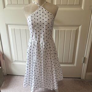 White and Black Polka Dot Midi Dress